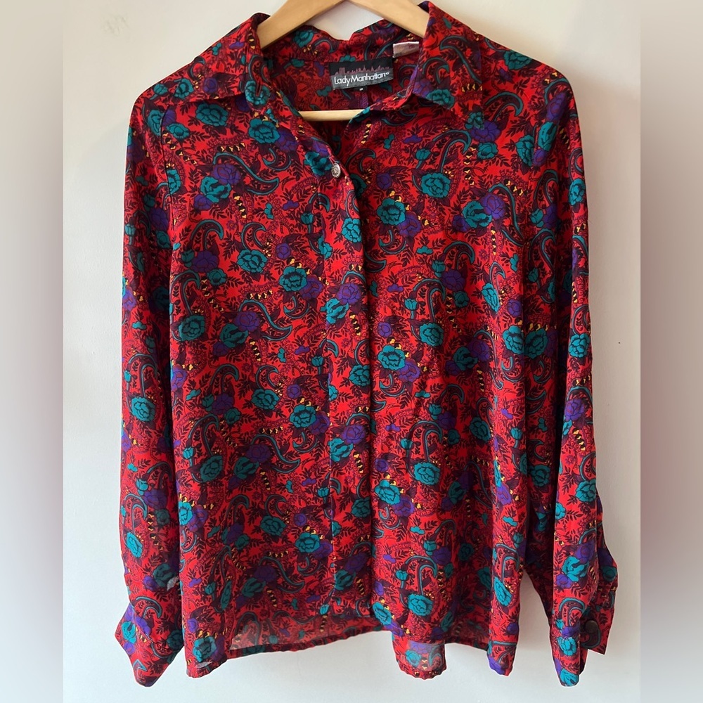 Lady Manhattan Vintage Red Paisley Shirt 12